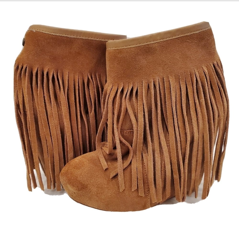 Koolaburra Veleta Fringe Wedge Boot in Chestnut Brown
